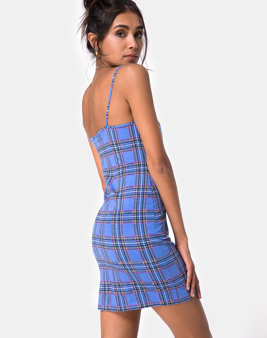 Piper Bodycon Dress in 90'S Check Blue Pink  motelrocks-com-us