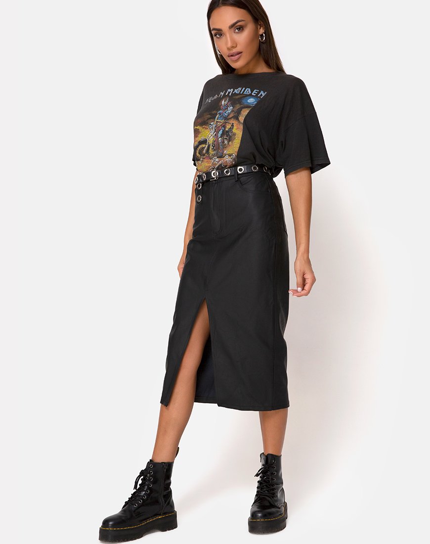 Pyra Midi Skirt in PU Black - Main Image