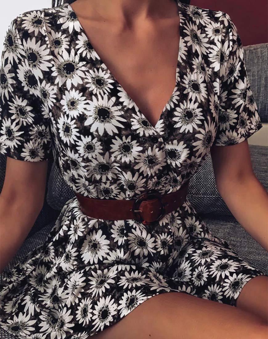 red and black flamenco dress V Neckline Black and White Floral Swing Dress