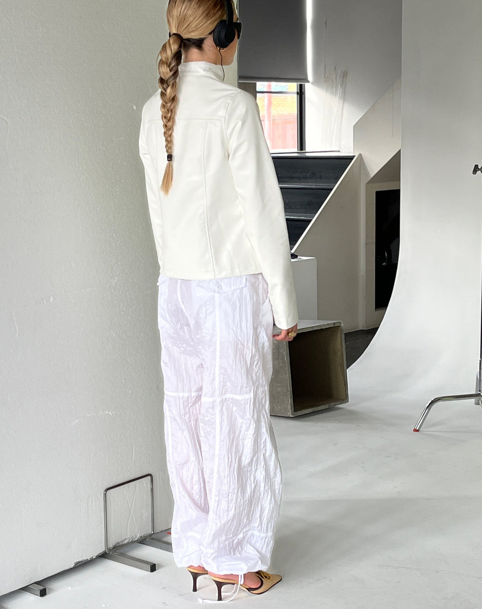 White Drawcord Waist Parachute Cargo Trousers | Phil