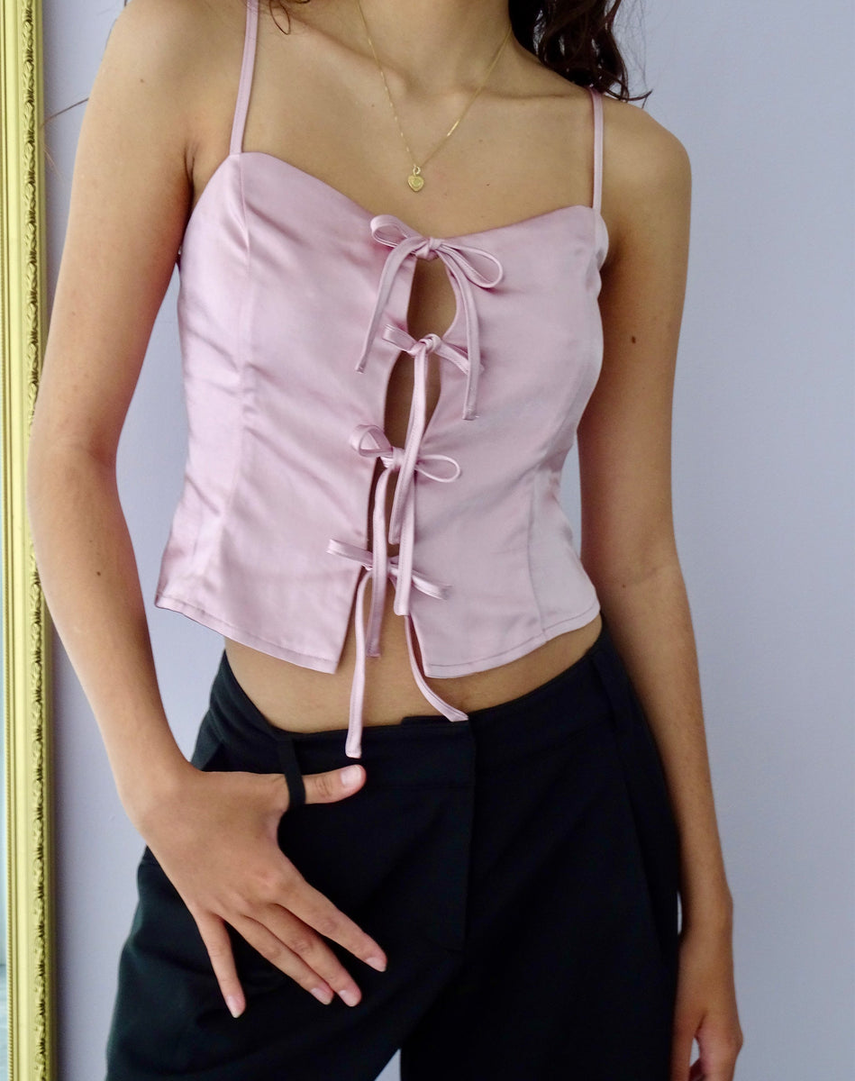 Pink Satin Strappy Tie Up Top | Micuri – motelrocks-com-us
