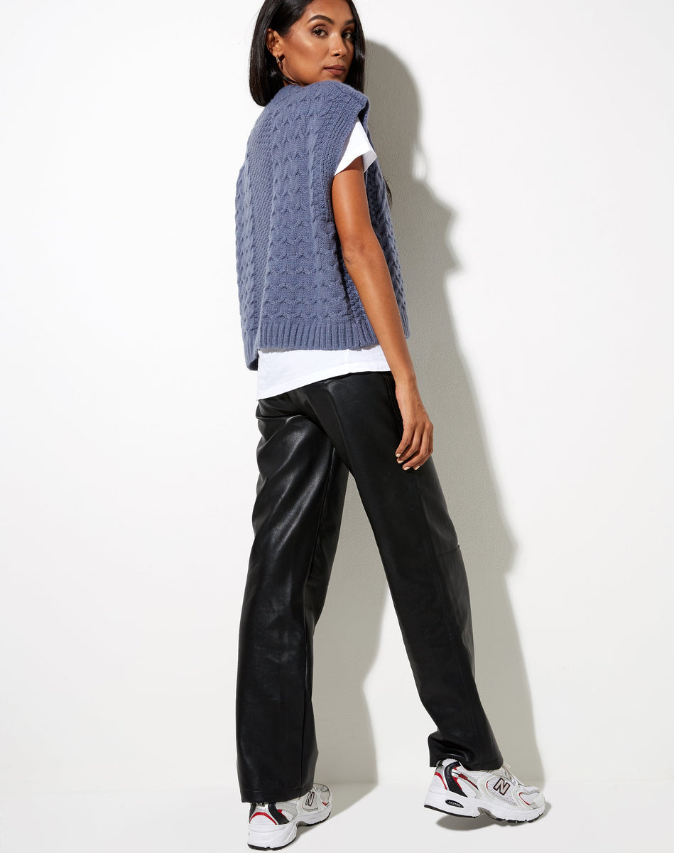 Knitted Blue Charcoal Sleeveless Oversized Vest Top | Qinna ...