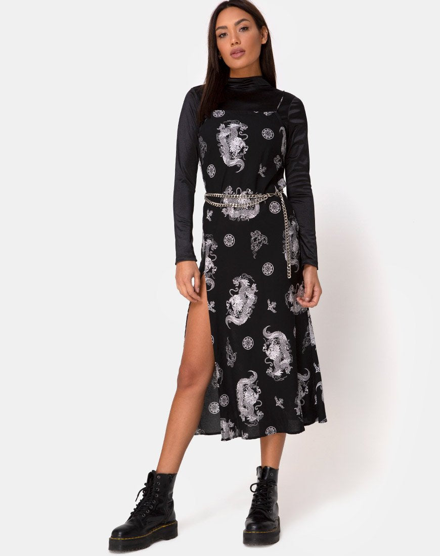 dragon maxi dress MYSTICAL Dragon Sling Dress, Whimsigoth Summer Dress, Celestial Dragon Spaghetti Straps Maxi Dress Floral Dragon Grunge Ankle Long Sun Dress