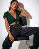 Image of Raeto Crop Top in Satin Cheetah Forest Green