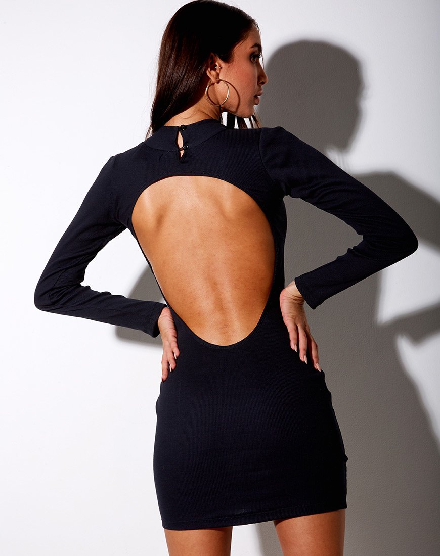 Quelin Backless Dress in Rib Black Quelin Backless Dress in Rib Black
