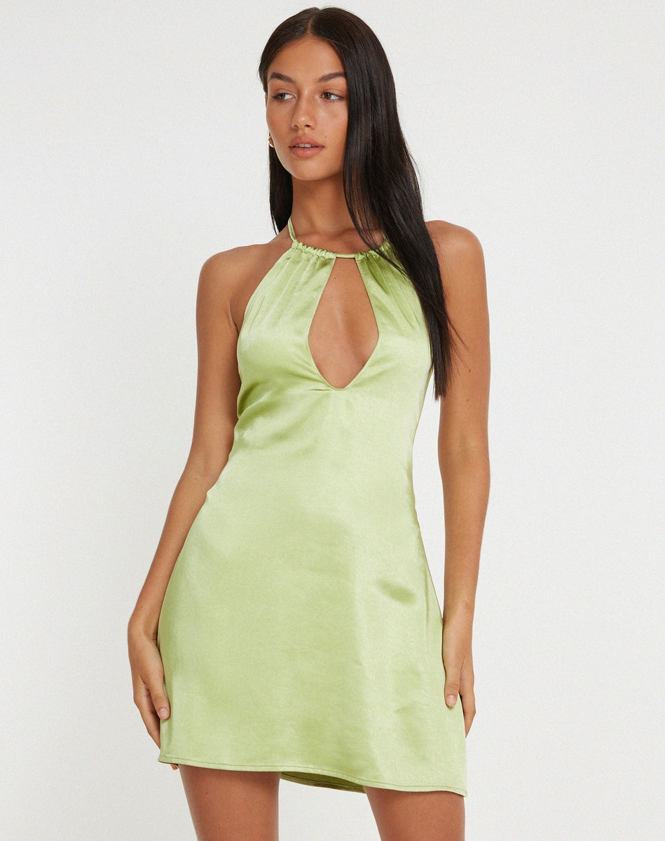 green emerald velvet dress Sonoma Halterneck Faux Wrap Twist Back Mini Dress Jade Green