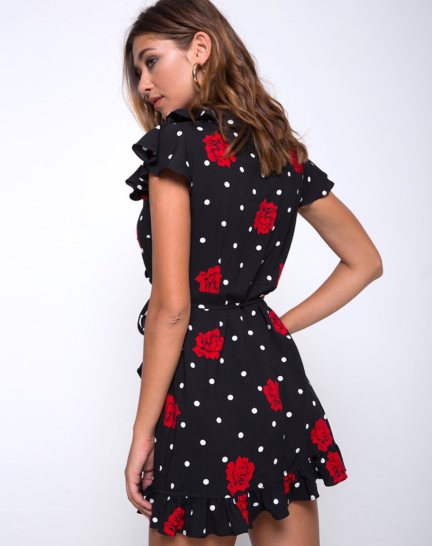 fitted lace wedding dress Joseph Ribkoff Black/Red Abstract Print Wrap Dress Style 254088 – DECABANA main image 0