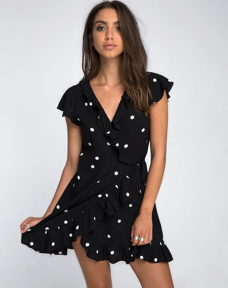 black and white polka dot skater dress Peggy | White & Black Polka Dot Halter-Neck Skater Mini Dress