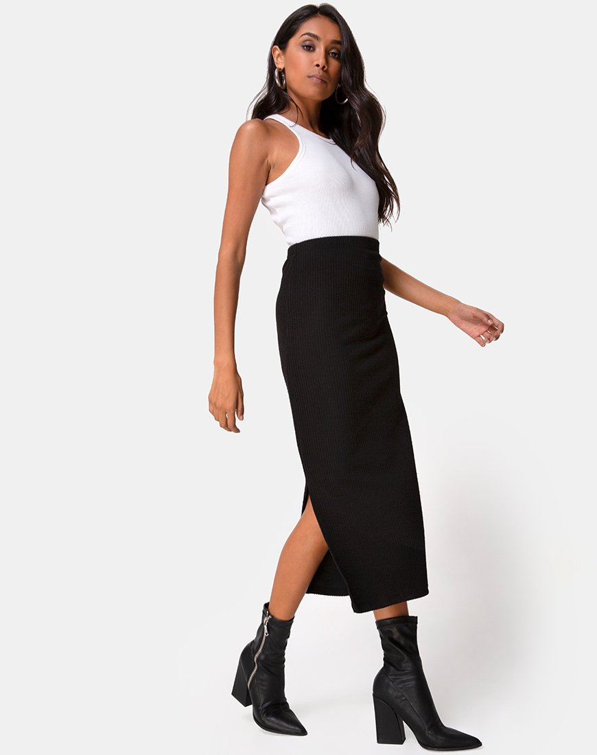 Black midi outlet skirt ribbed