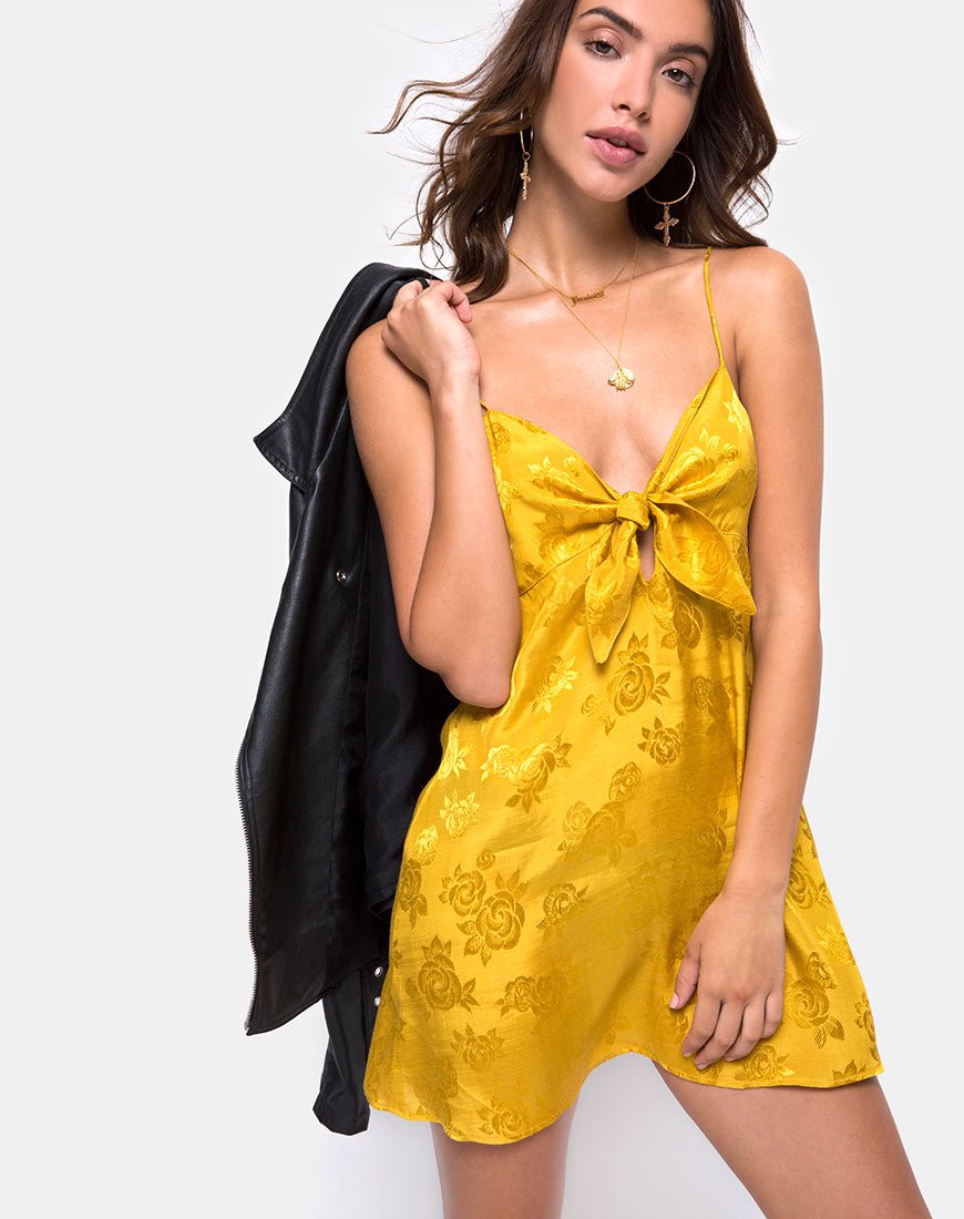 Mustard satin slip dress best sale