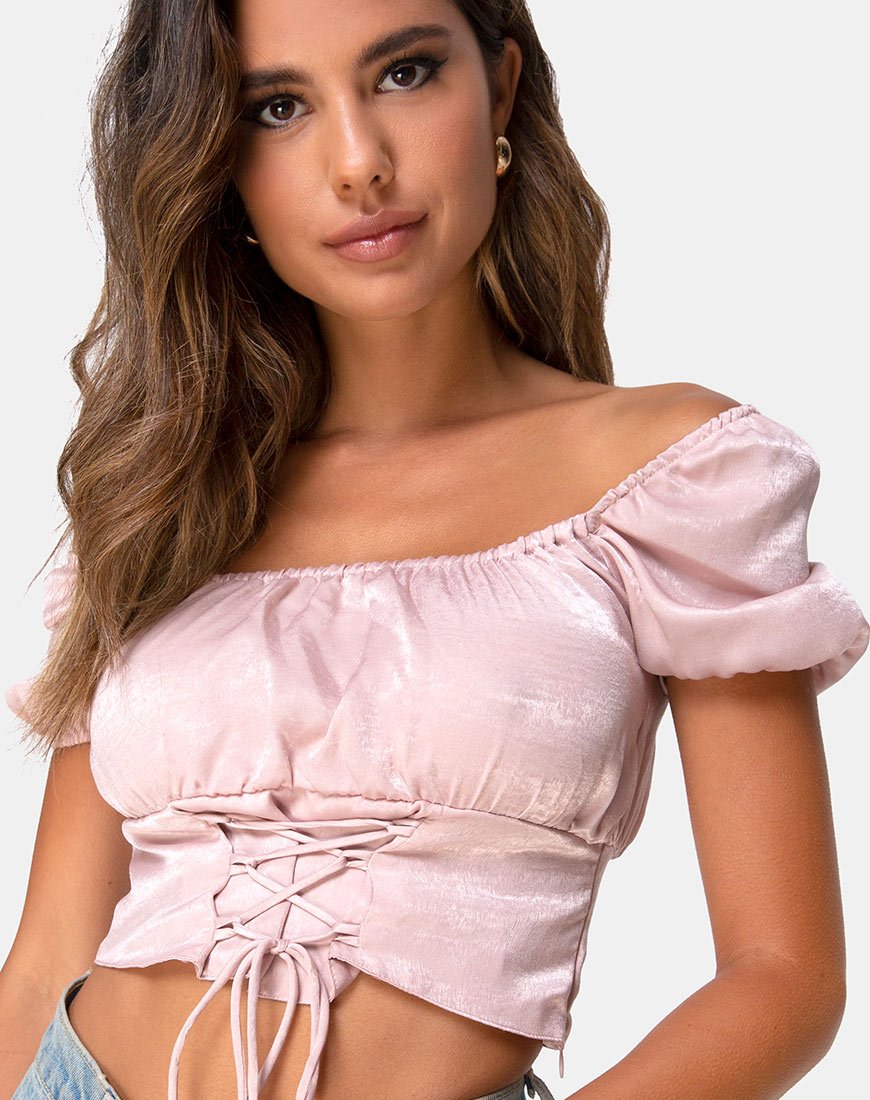 Ruiz Off The Shoulder Top in Satin Dusty Rose – motelrocks-com-us