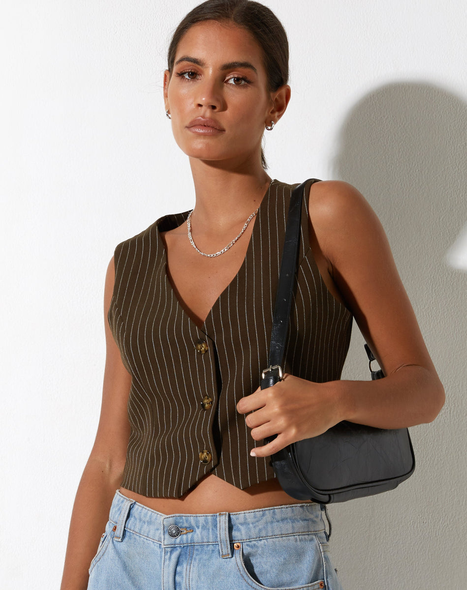Brown Pinstripe Sleeveless Tailored Waistcoat | Safar – motelrocks