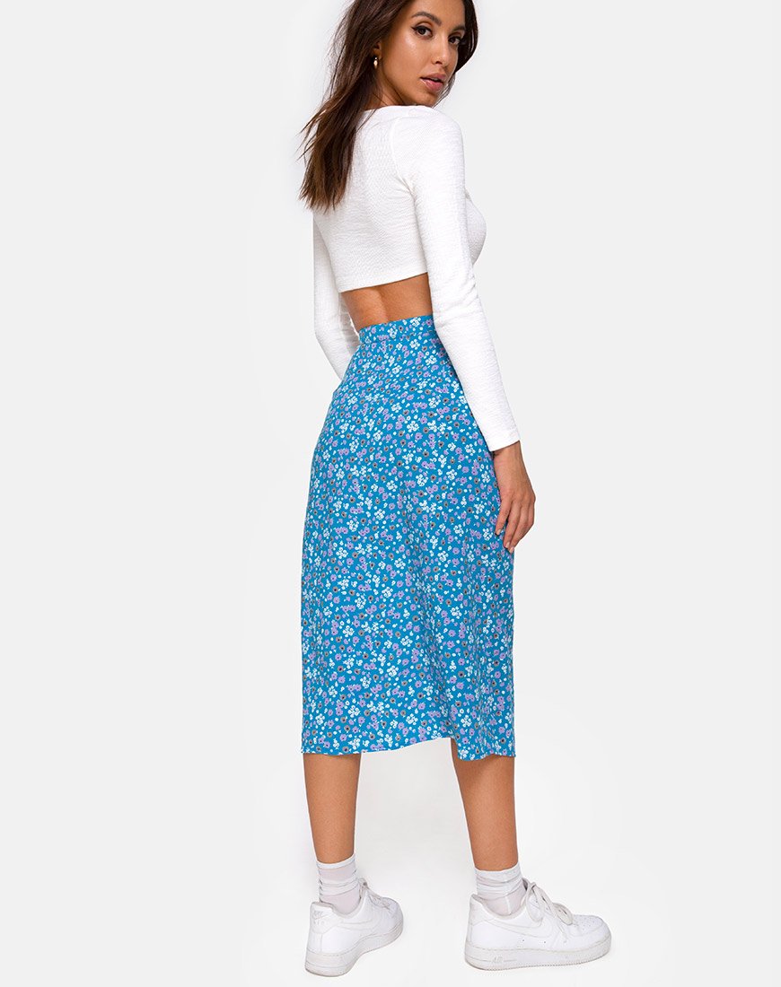 Long A-Line Polka Dot Linen Skirt 4117