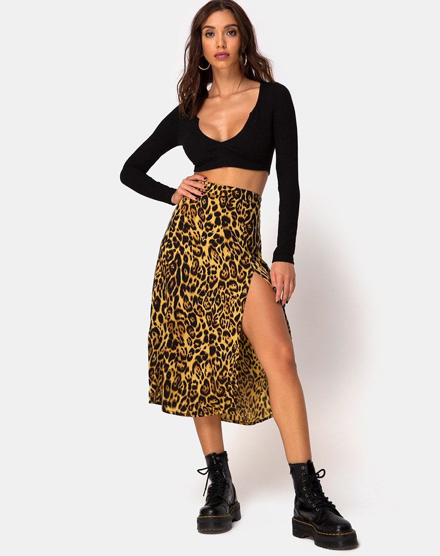 Image of Saika Midi Skirt in Leopard