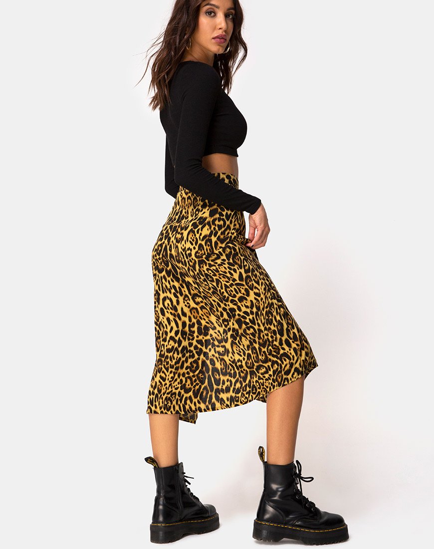 Image of Saika Midi Skirt in Leopard
