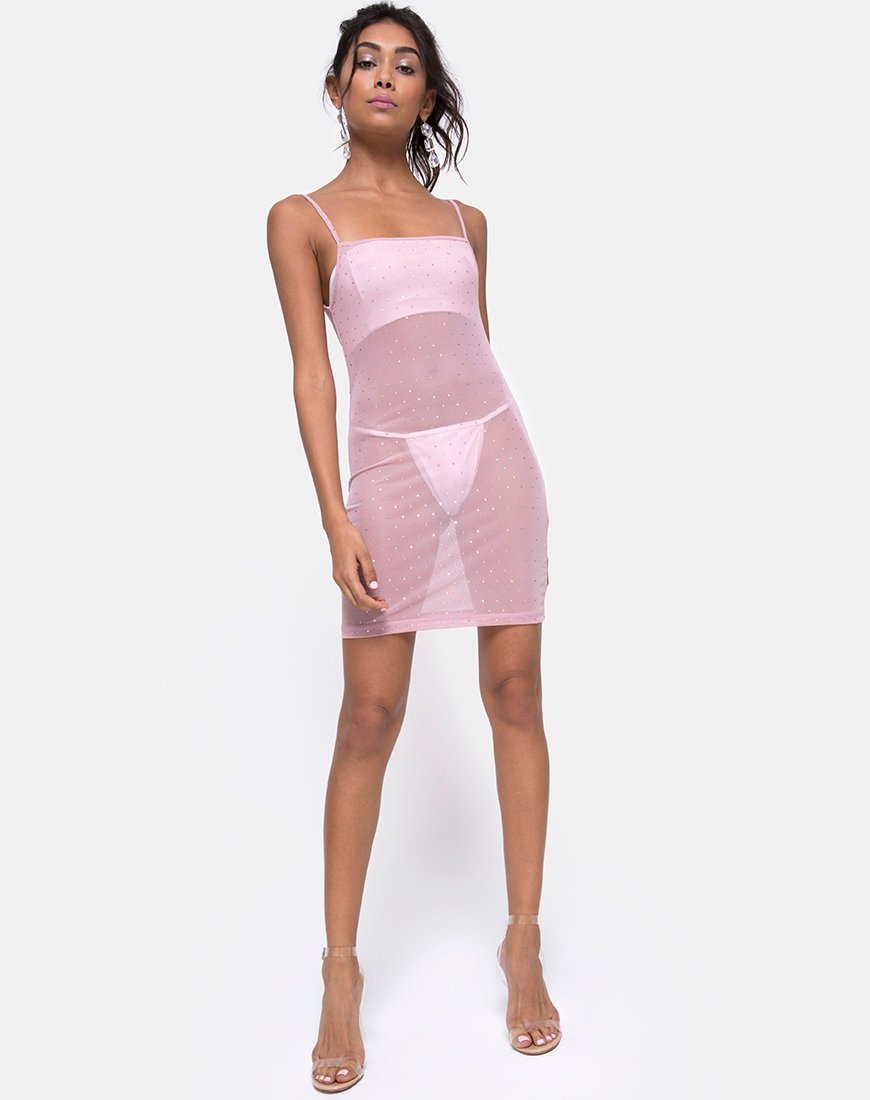 Sheer Pink Bodycon Crystal Dress