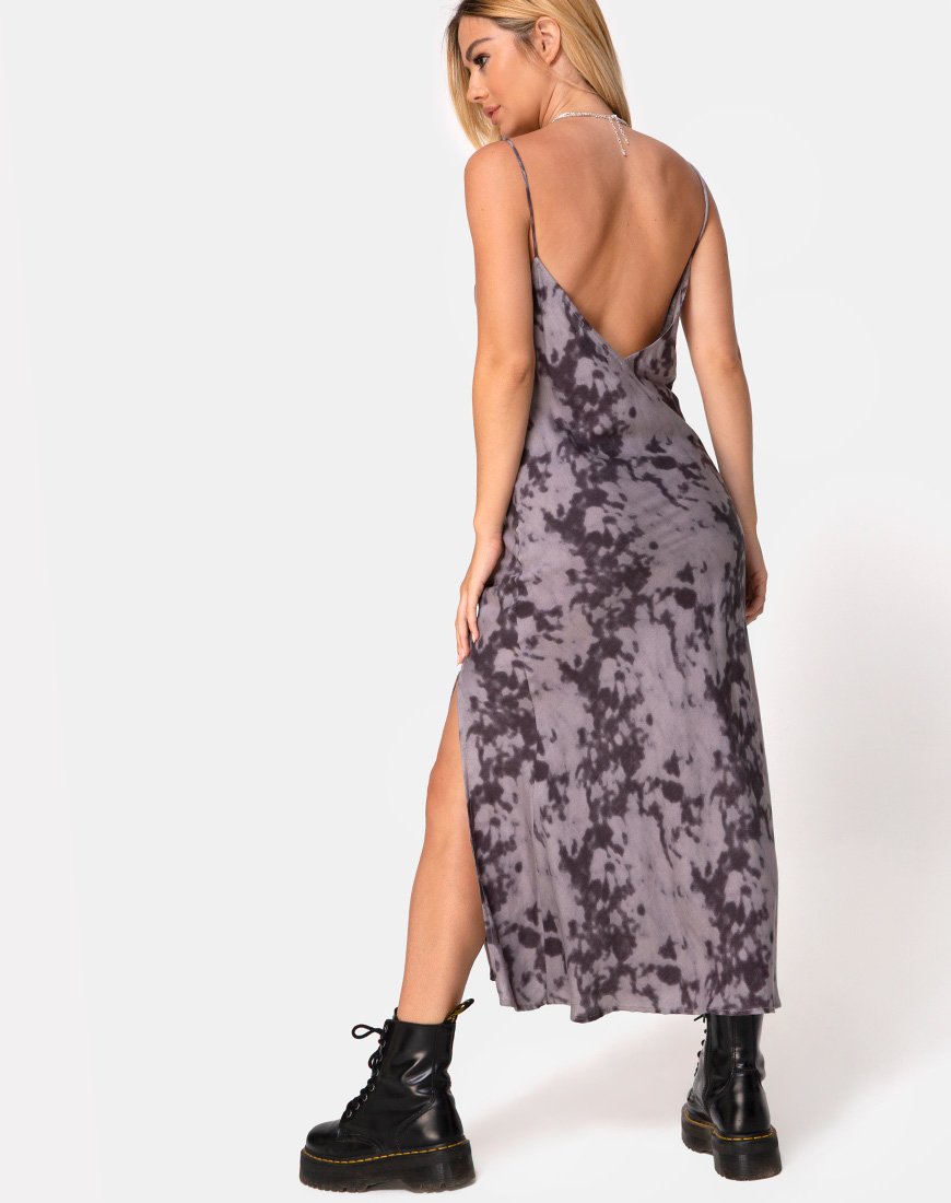 grey tie dye dress Samia Midi Dress in Grey Bleached Tie Dye