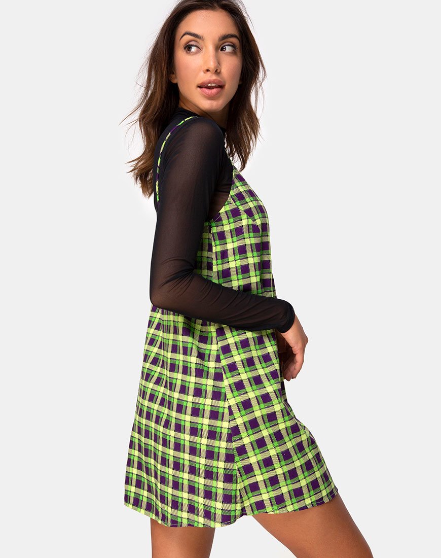 Sanna Slip Dress in Green and Purple Check motelrocks-com-us Sanna Slip Dress in Green and Purple Check motelrocks-com-us