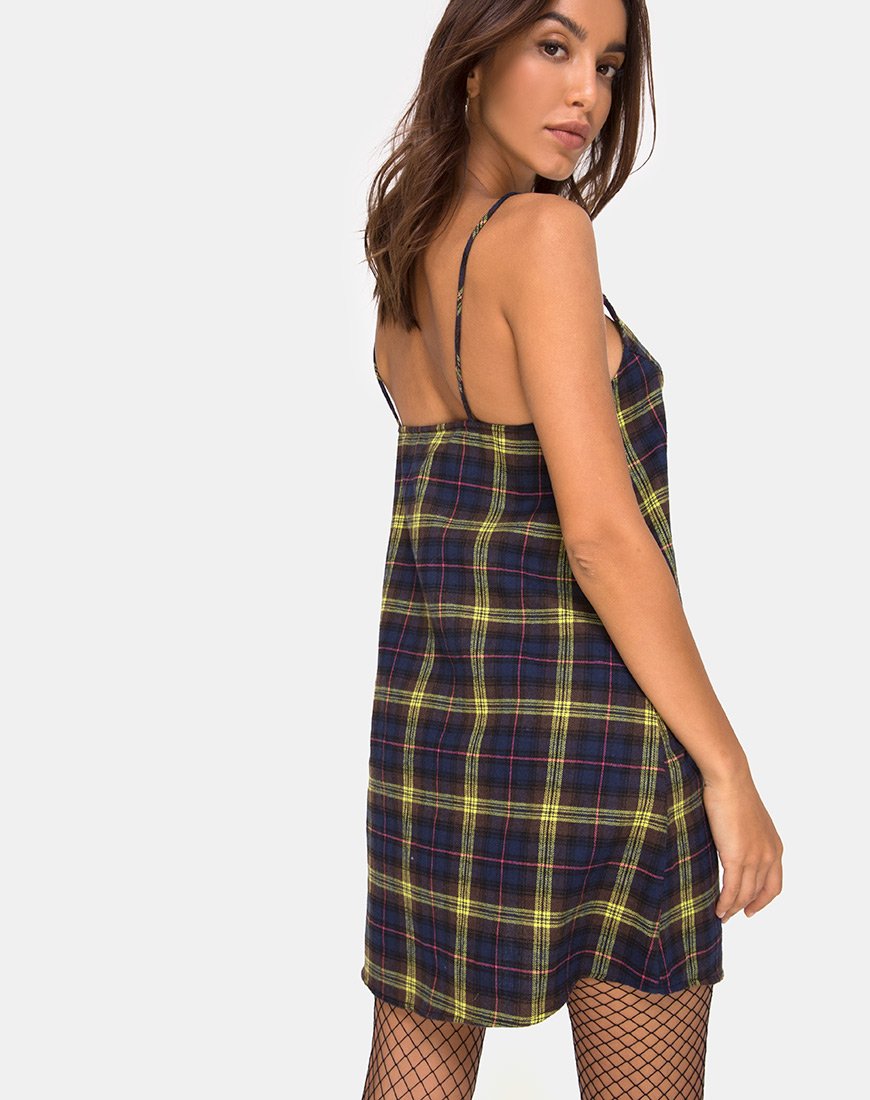 Strappy Brown and Yellow Check Slip Dress