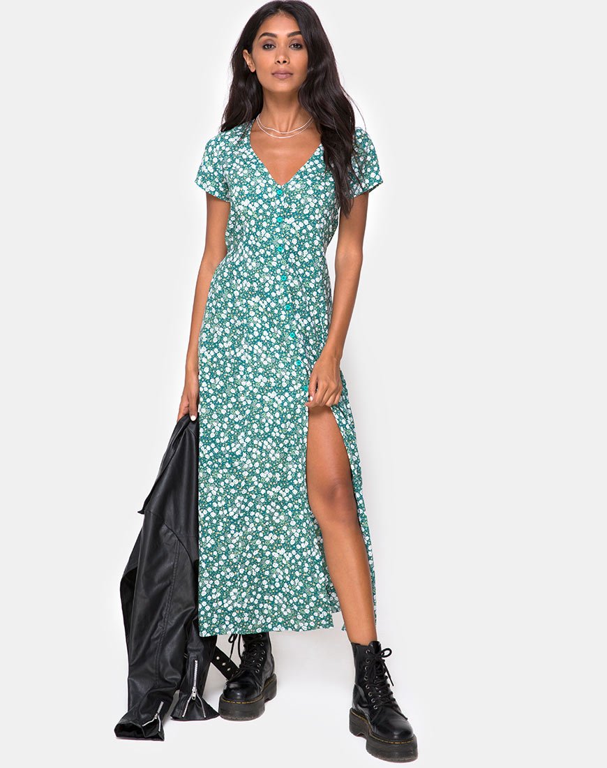 Sanrin Midi Dress in Floral Field Green – motelrocks-com-us