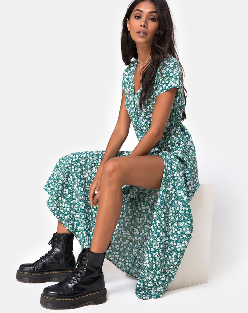 Sanrin Maxi Dress en Mono Flor Verde