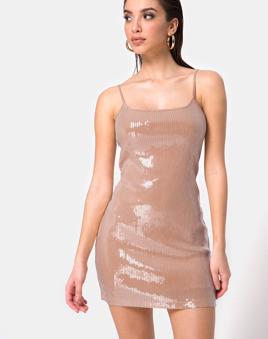Selah Bodycon Dress in Camel with Clear Sequin motelrocks-com-us Selah Bodycon Dress in Camel with Clear Sequin motelrocks-com-us