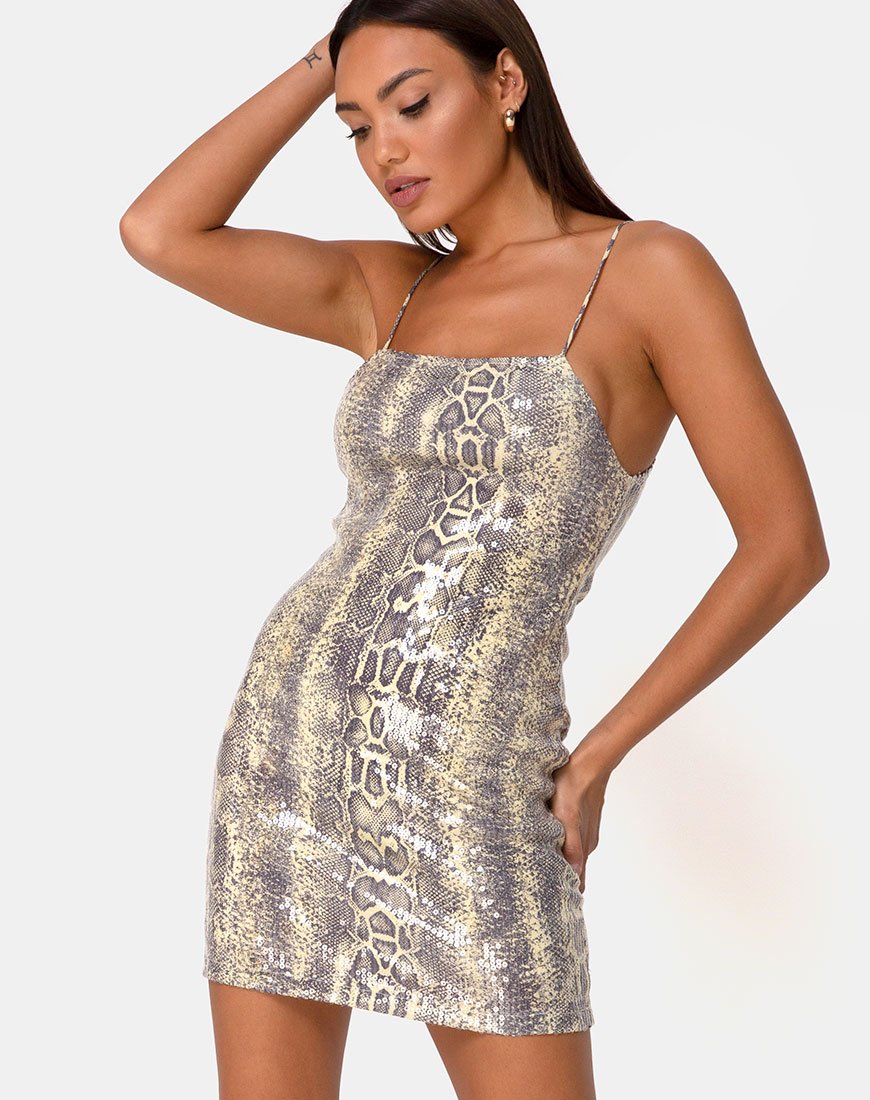 Selana Bodycon Dress in Acid Snake Clear Sequin – motelrocks-com-us