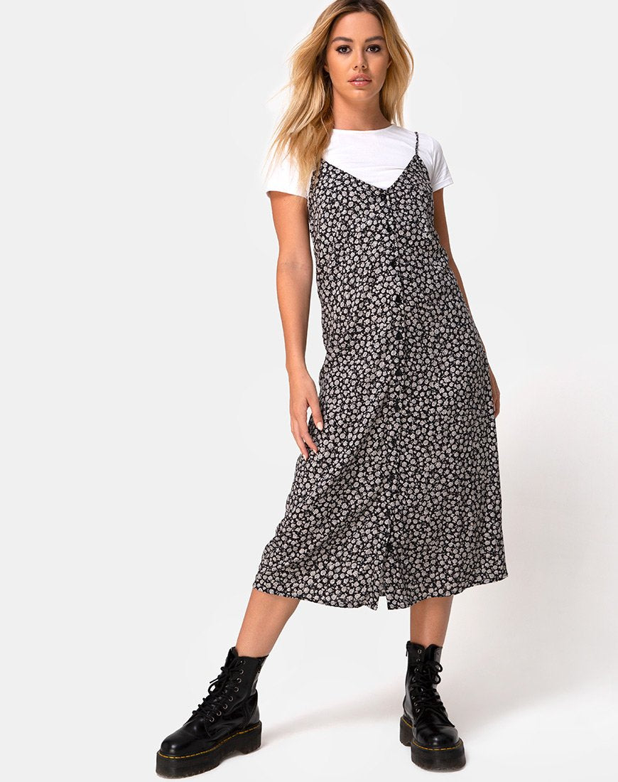 Floral Black Slip Dress