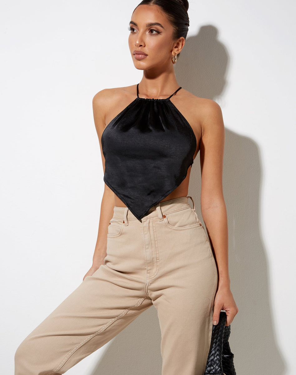 Black & White Diamond Pattern Halter Neck Top - Size S/M main image 1