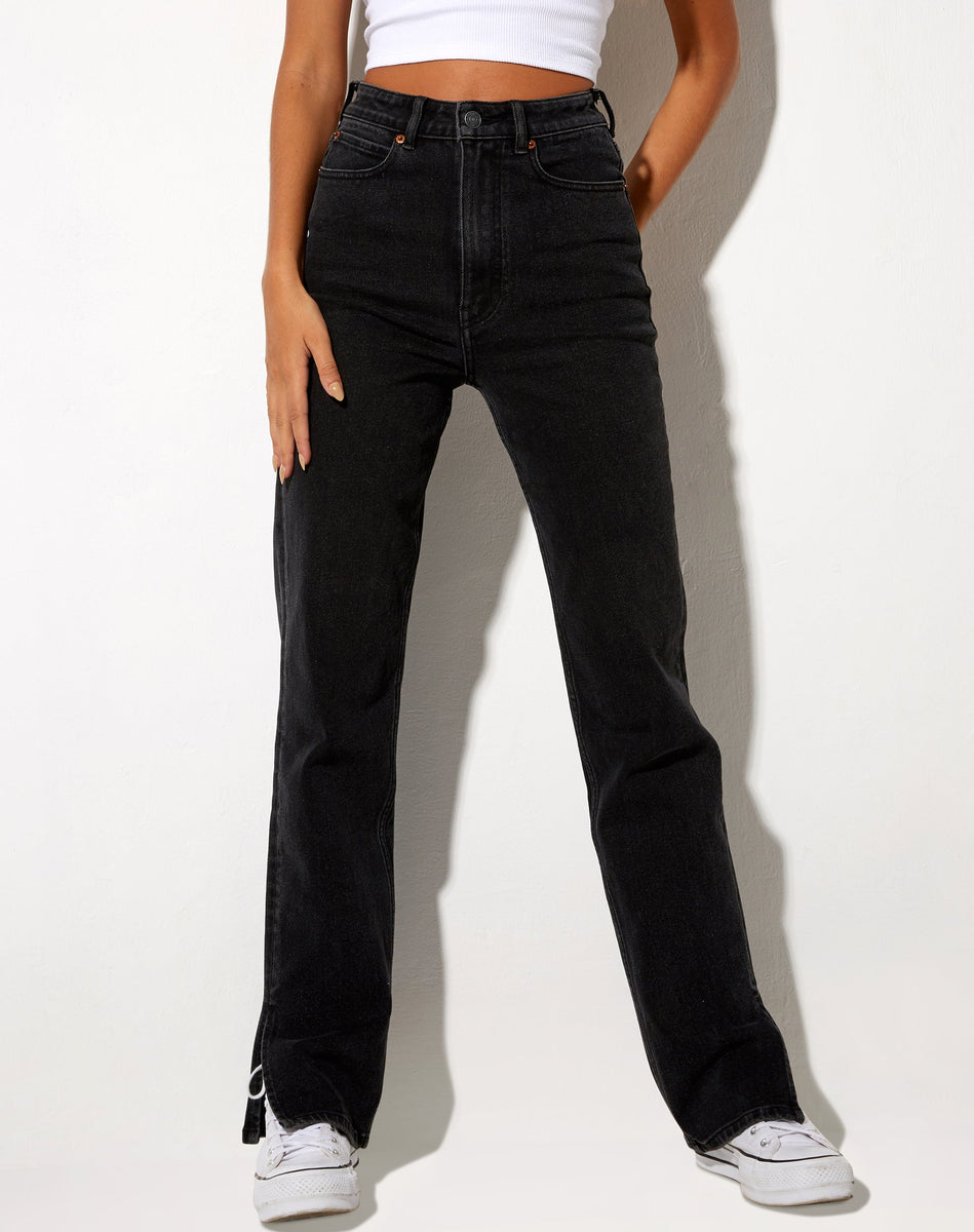 Black High Waisted Straight Jeans Leg | – motelrocks-com-us Straight