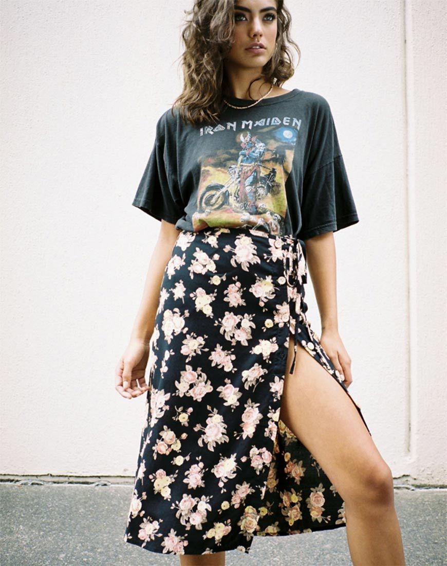 Gamaris Midi Skirt in Antique Rose Black – motelrocks-com-us