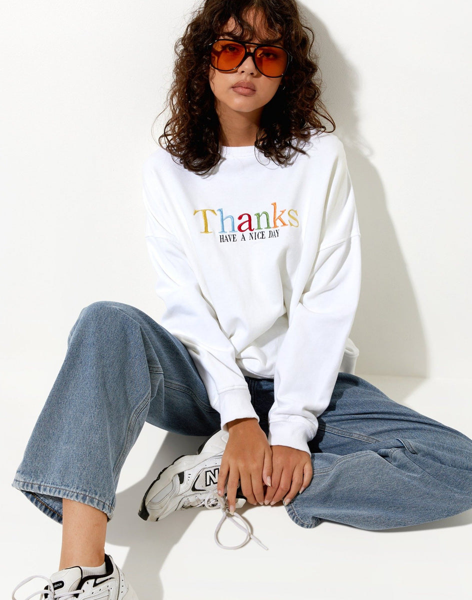 White Oversized Embroidered Sweatshirt Ted motelrocks com us