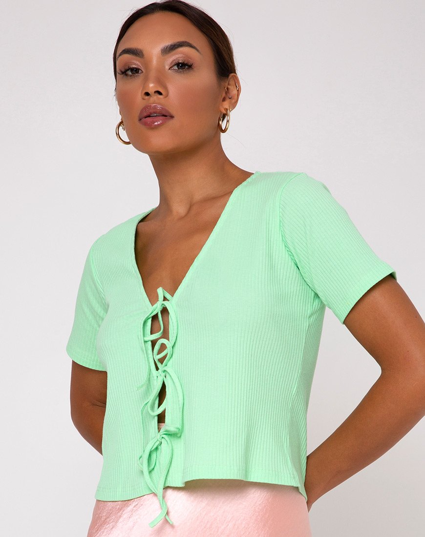 Image of Tiery Crop Top in Rib Neo Mint