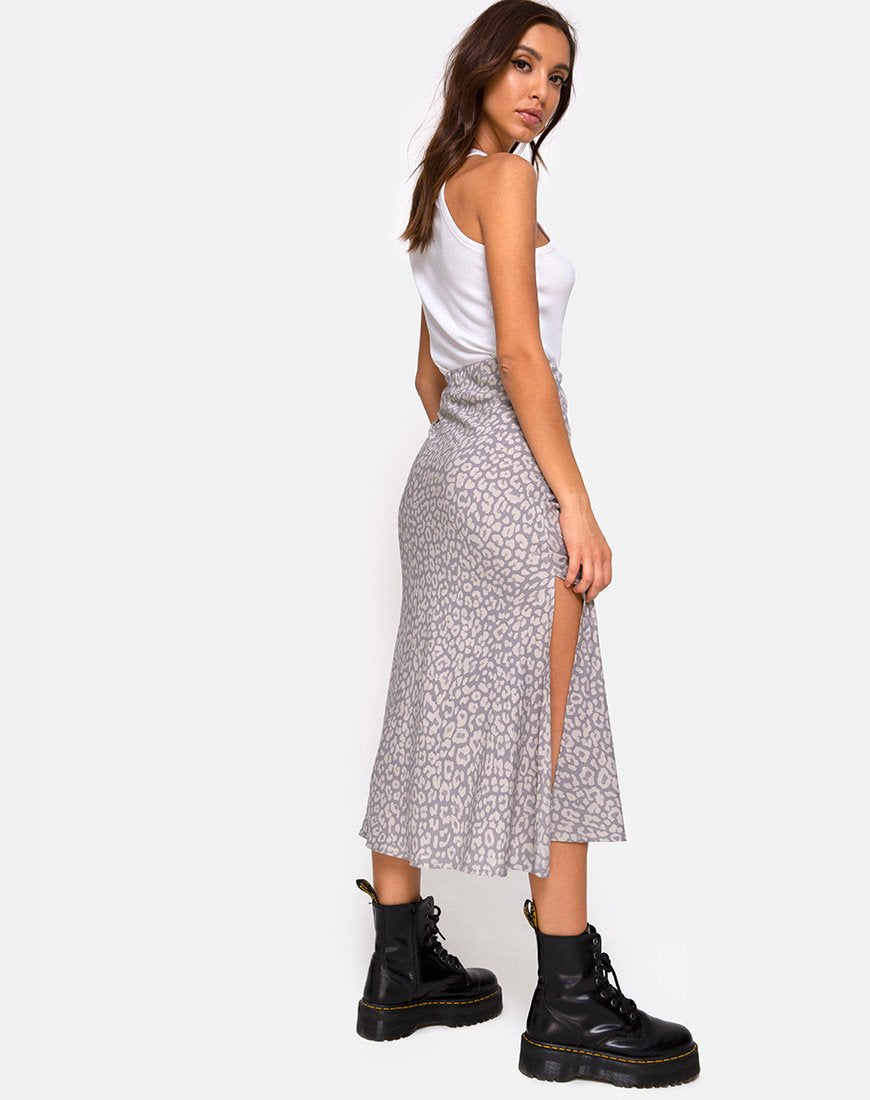 Grey leopard shop midi skirt