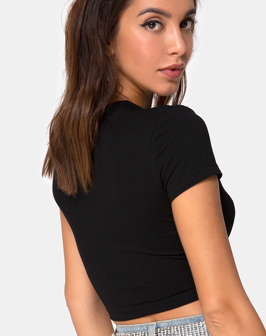 Image of Tiney Crop Top Tee in Black with Diamante Hotfix