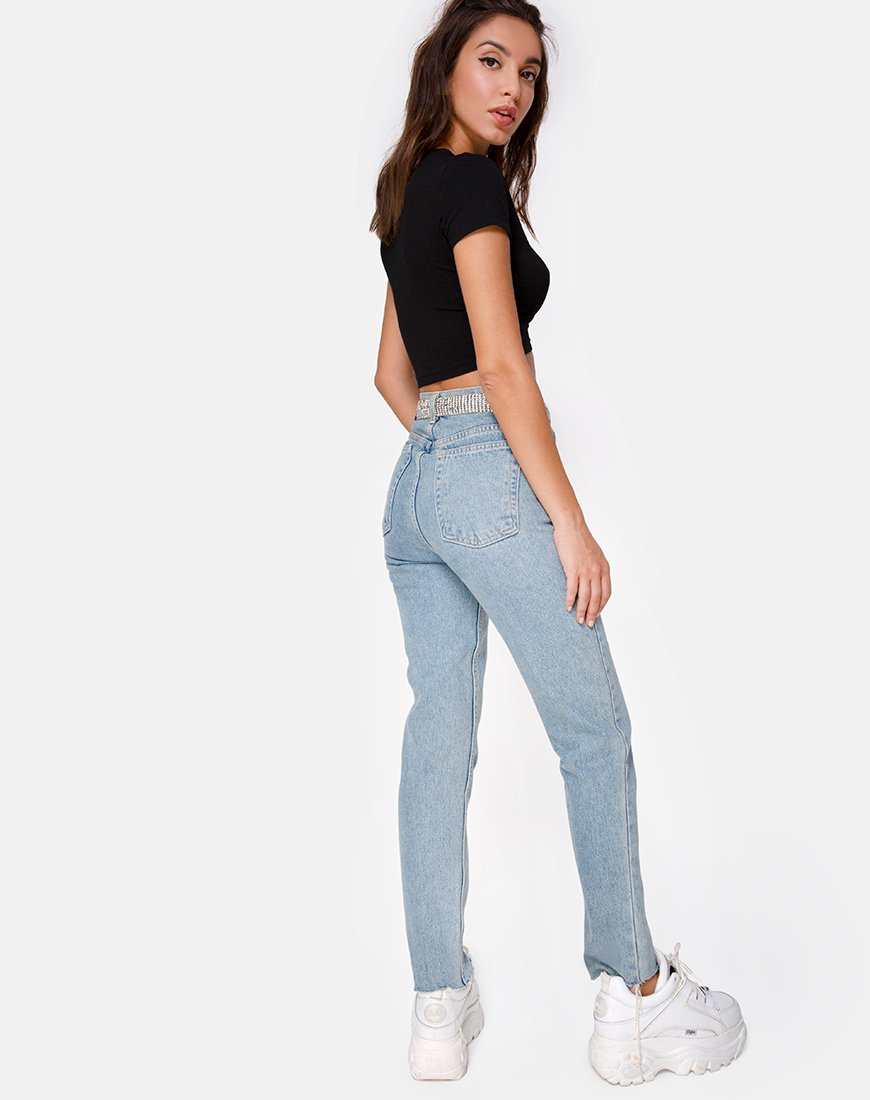 Image of Tiney Crop Top Tee in Black with Diamante Hotfix