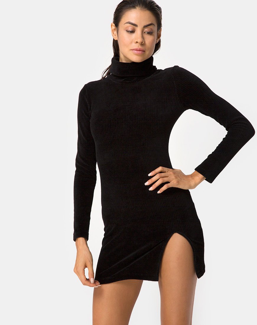 Tor Dress in Velvet Rib Black motelrocks-com-us Tor Dress in Velvet Rib Black motelrocks-com-us