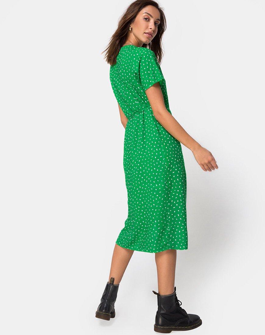 Trasti Wrap Dress in Mini Diana Dot Green  motelrocks-com-us