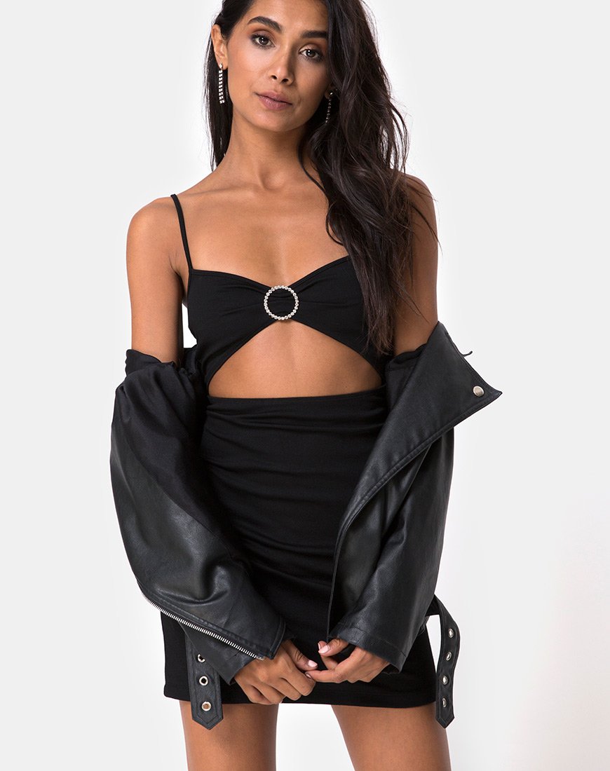 Black Diamante Ring Cutout Bodycon Mini Dress