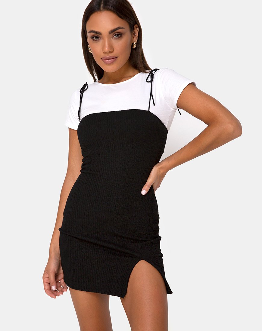 Black dress with shop white top underneath