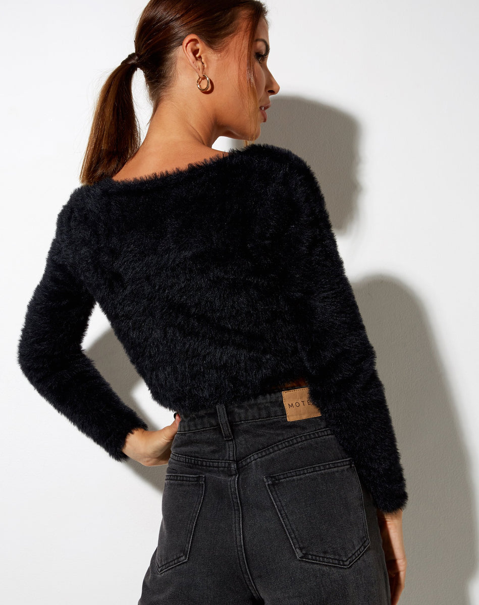 トップス 00s Y2K black mohair cropped shaggy knit VIMA-CROPPED-CARDI-FURRY-KNIT-