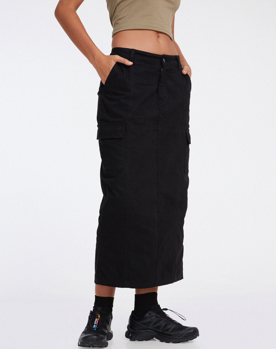 Black Combat Maxi Skirt | Widya – motelrocks-com-us