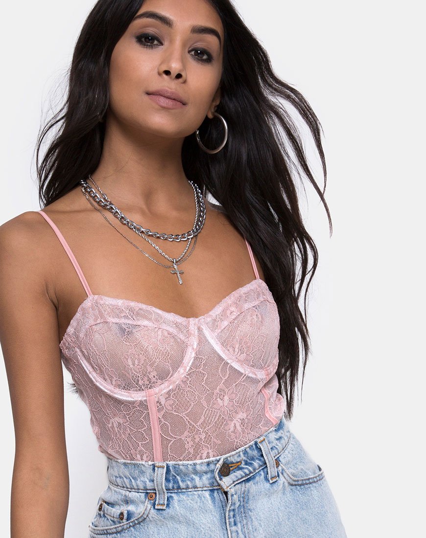 yilon CORSET LACE CAMI ピンク yilon CORSET LACE CAMI ピンク