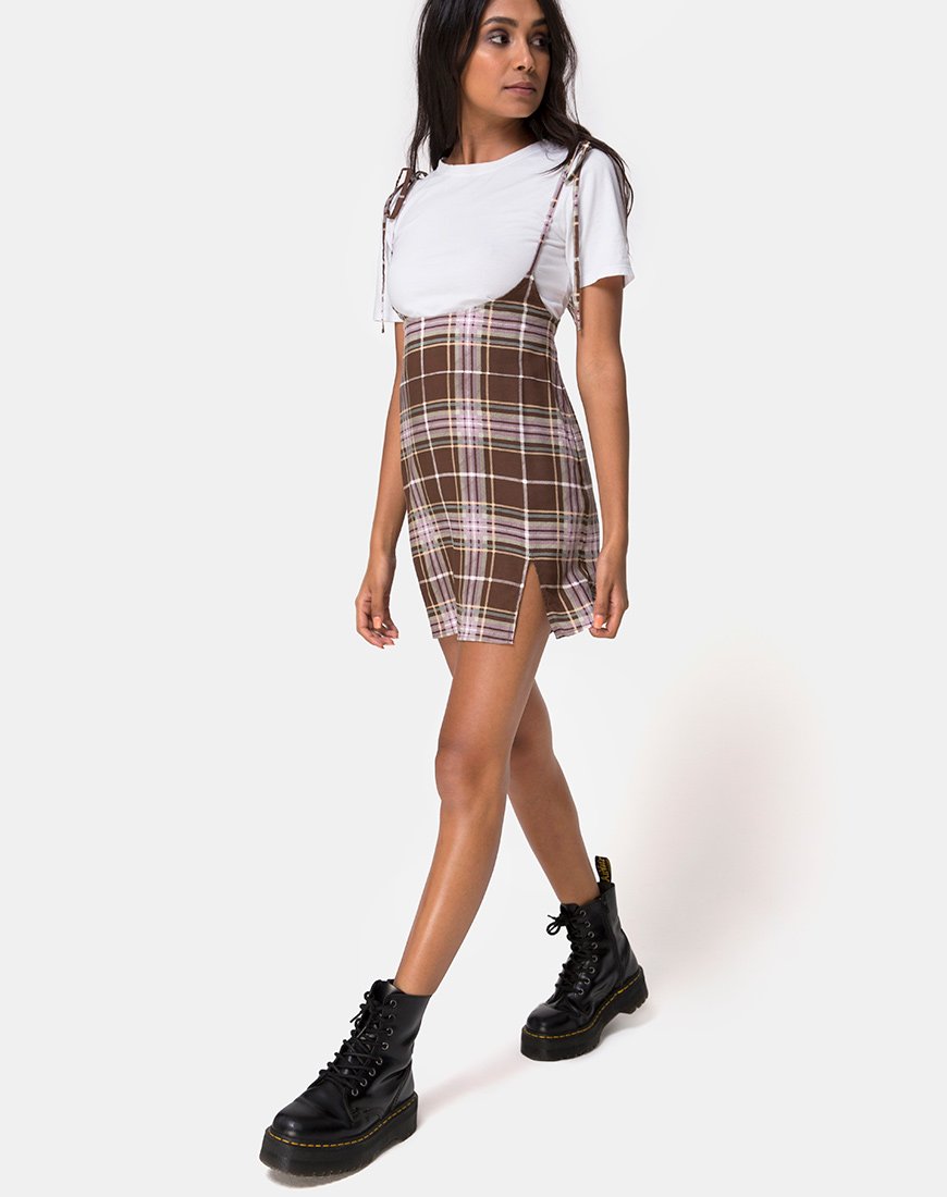 Brown and White Check Tartan Mini Dress | Yelca  motelrocks-com-us