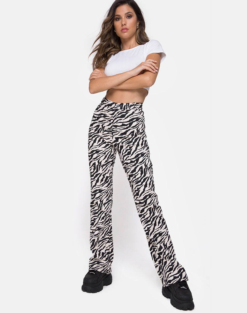 Zebra Print Flared Trouser  Zoven – motelrocks-com-us