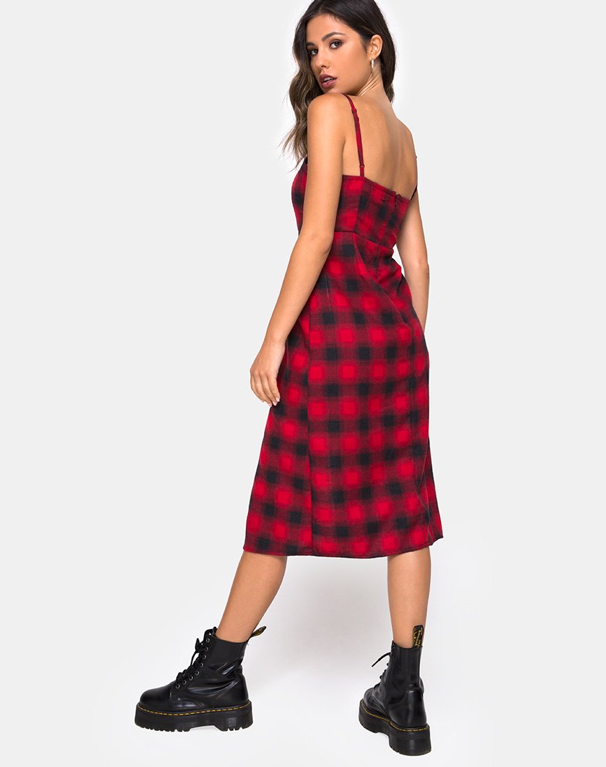plaid midi slip dress Red and Black Check Midi Dress