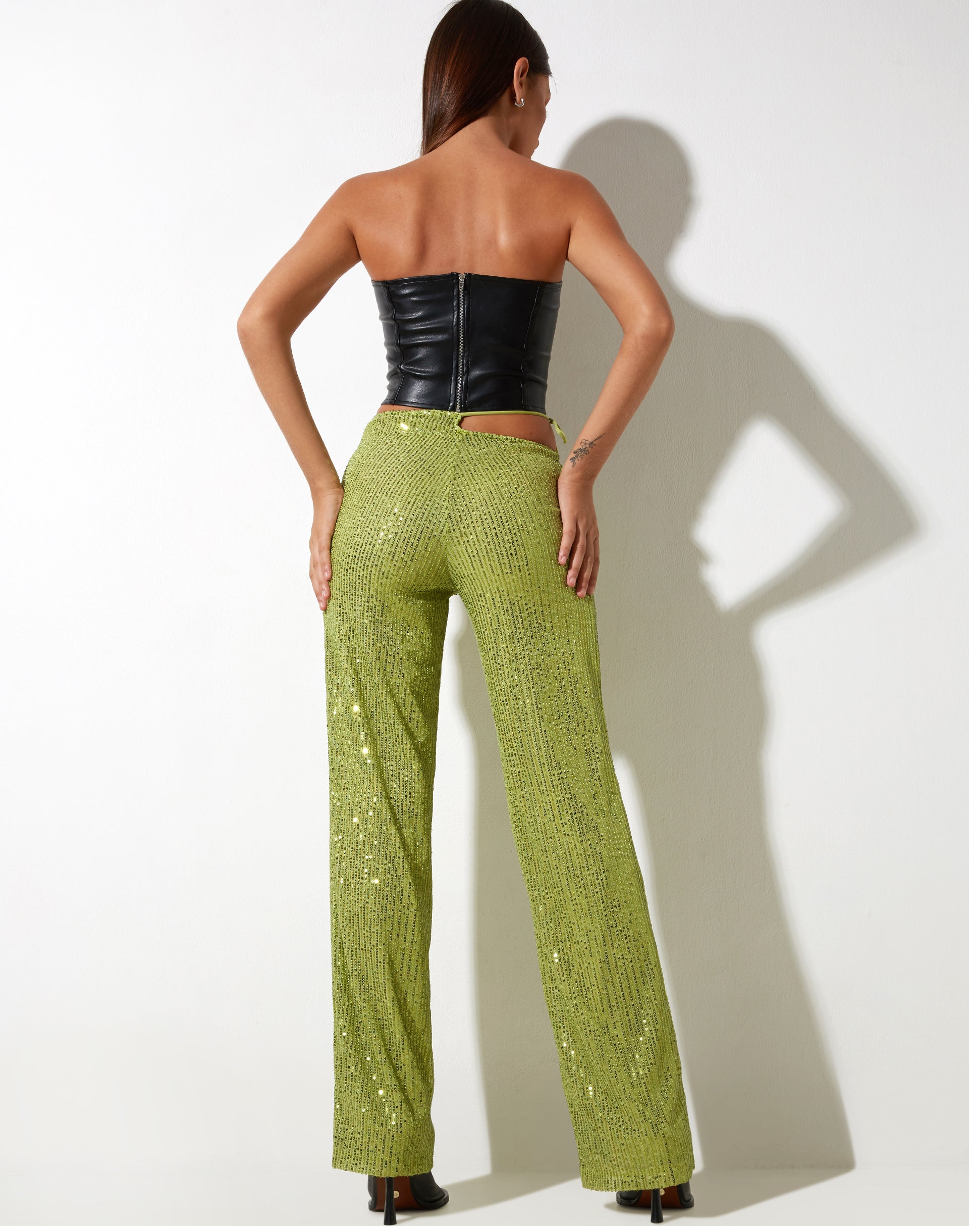 Lime Green Sequin Wide Leg Trouser | Sanju – motelrocks-com-us