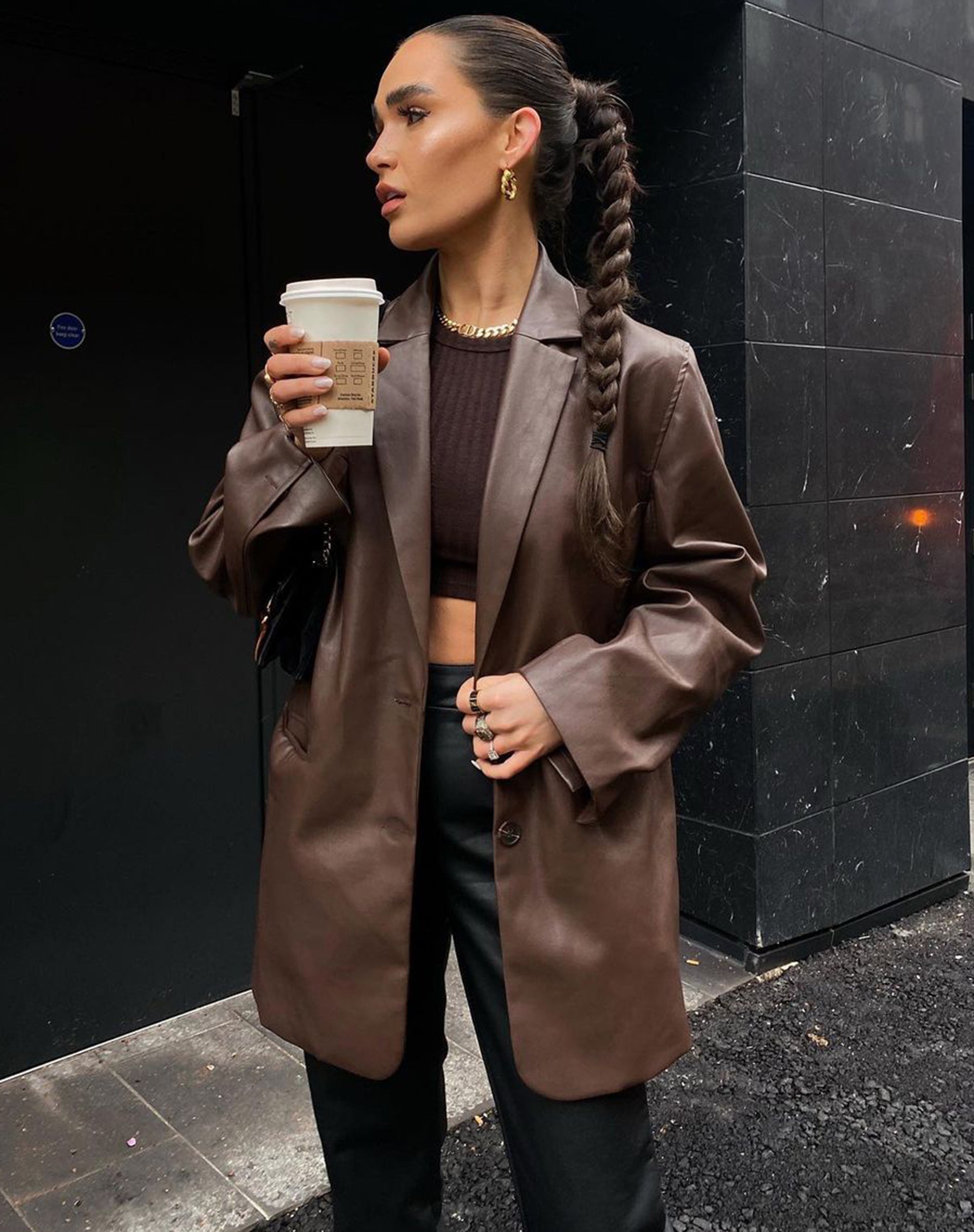 Longsleeve Pu Brown Blazer | Saken – motelrocks-com-us