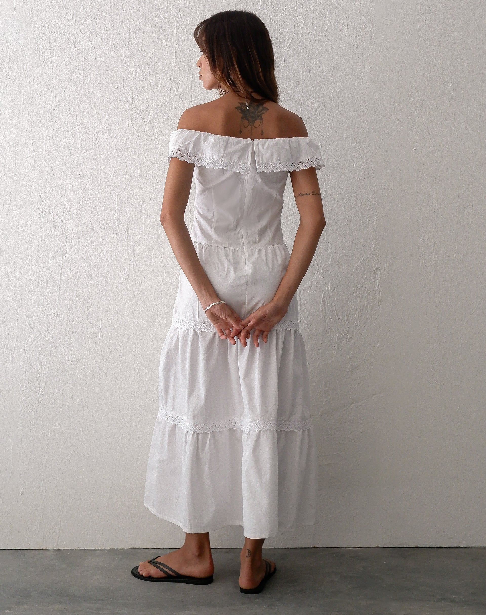 White tiered outlet maxi dress