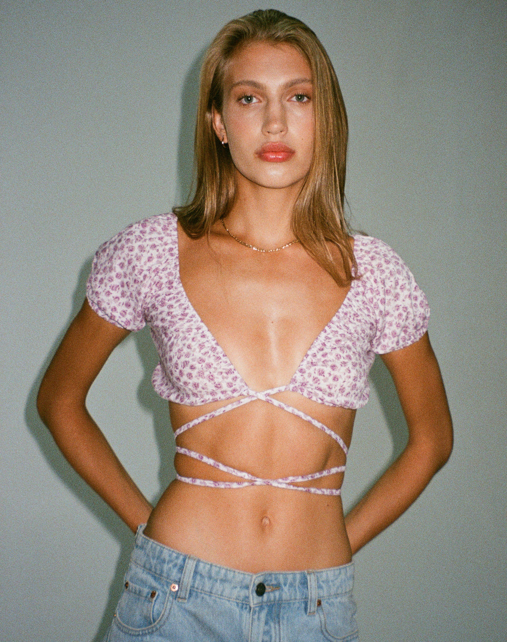 Jiena Crop Top in Ditsy Rose Lilac